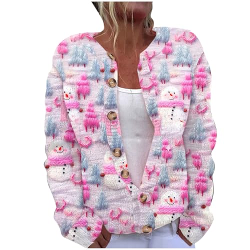 Weihnachts Strickjacke Damen 3D Weihnachts Druck Cardigan Weihnachten Strickmantel Winter Strickpullover Grobstrick Winterjacke Weihnachtsmotive Pulli Ugly Christmas Sweater Weihnachtspulli S-5XL von Komiseup