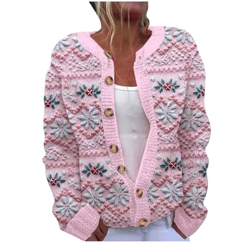 Weihnachts Strickjacke Damen 3D Weihnachts Druck Cardigan Weihnachten Strickmantel Winter Strickpullover Grobstrick Winterjacke Weihnachtsmotive Pulli Ugly Christmas Sweater Weihnachtspulli S-5XL von Komiseup