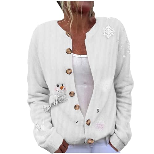Weihnachts Strickjacke Damen Weihnachten Strickmantel Winter Strickpullover mit Knopfleiste Grobstrick Winterjacke Weihnachtsmotive Cardigan Übergröße Ugly Christmas Sweater Weihnachtspulli S-5XL von Komiseup