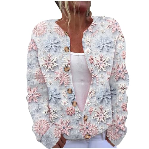 Weihnachts Strickjacke Damen Weihnachten Strickmantel Winter Strickpullover mit Knopfleiste Grobstrick Winterjacke Weihnachtsmotive Cardigan Übergröße Ugly Christmas Sweater Weihnachtspulli S-5XL von Komiseup