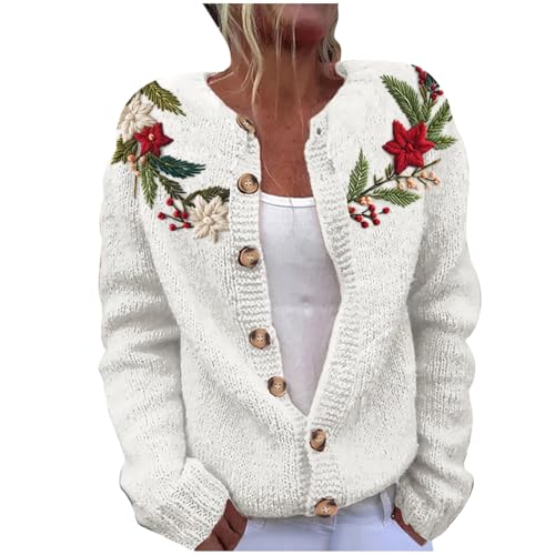 Weihnachts Strickjacke Damen Weihnachtsjacke Lustige Cardigan Weihnachten Pullover Hässliche Reindeer Weihnachtsmann Ugly Christmas Sweater Gestricktes Weihnachtspullover Locker Festlich Sweatshirt von Komiseup