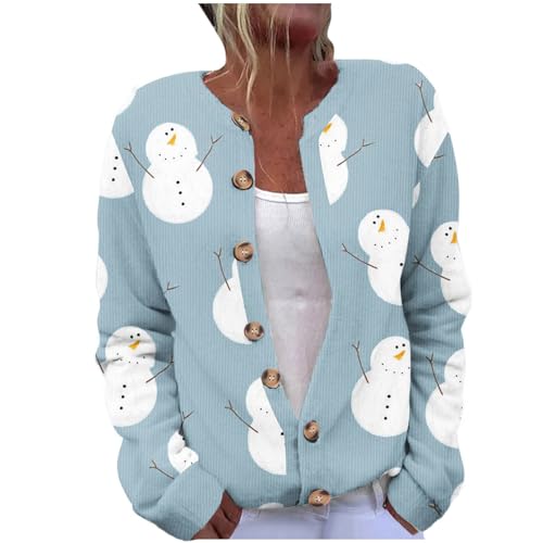 Weihnachts Strickjacke Damen Weihnachtsjacke Lustige Cardigan Weihnachten Pullover Hässliche Reindeer Weihnachtsmann Ugly Christmas Sweater Gestricktes Weihnachtspullover Locker Festlich Sweatshirt von Komiseup