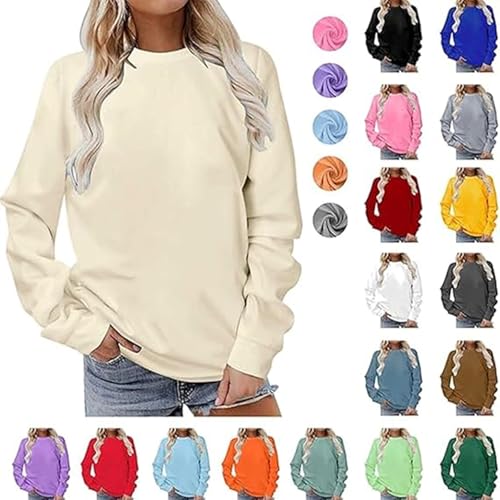 Weihnachtspullover Damen, Pullover Damen Winter, Langarmshirt Damen, Sweatshirt Damen, Pyjama Damen, Hoodie Damen, Tshirt Damen Elegant Einfarbig Bluse Basic Rundhals Sportshirt Baumwolle Oberteile von Komiseup