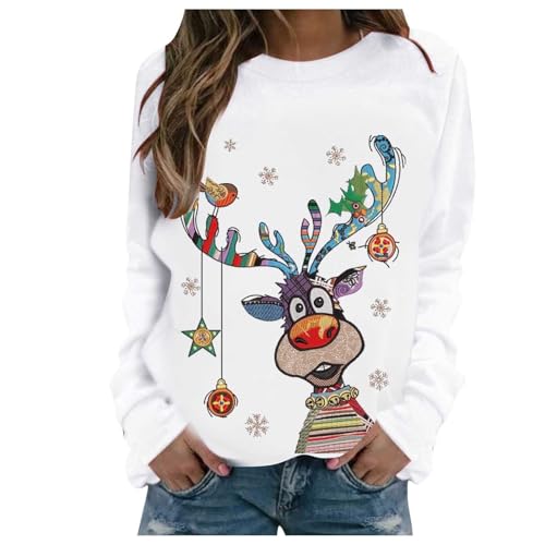 Weihnachtspullover Damen Black Shirt Friday Lustige Weihnachtsoutfit Rentier Print Langarmshirt Weihnachtsshirt Christmas Sweatshirt Xmas Oberteile Teenager Mädchen Weihnachts Pyjama Pullover von Komiseup