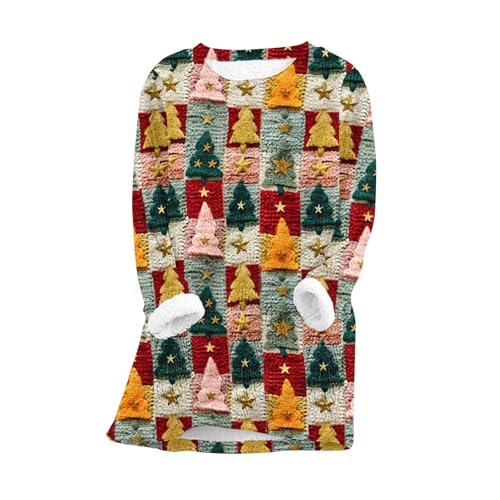 Weihnachtspullover Damen Fleece Sherpa Gefütterter Pullover Weihnachts Sweatshirt Damen Ohne Kapuze Winter Warmes Weihnachtsshirt Ugly Christmas Sweater Black Oberteil Friday Xmas Langarmshirt von Komiseup