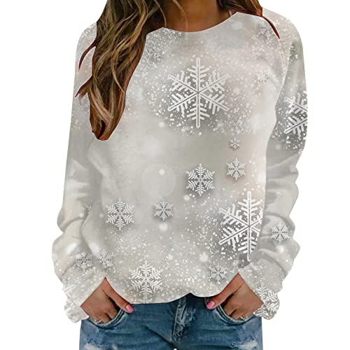 Weihnachtspullover Damen Große Größen Sweatshirt Bunte Schneeflocke Druck Lose Weihnachten Pullover Sweatshirts Frauen Rundhals Schneemann Langarm Pulli T Shirt Tunika Tops Festliche Weihnachtsshirt von Komiseup