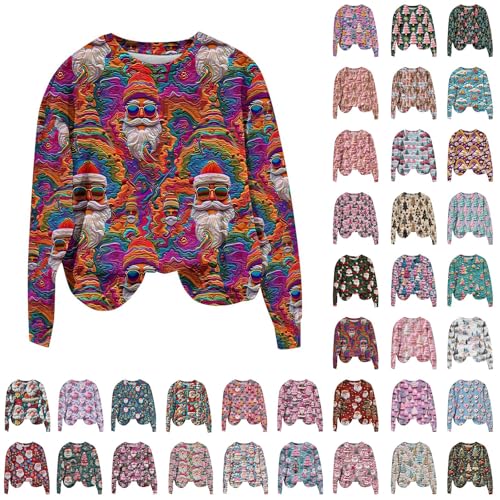 Weihnachtspullover Damen Lustig 3D Drucken Weihnachten Sweatshirt Langarm Rundhals Niedlich Pullover Mit Weihnachtsmuster, Weihnachtskostüm Damen Xmas Pullover Weihnachtspulli Christmas Ugly Sweater von Komiseup