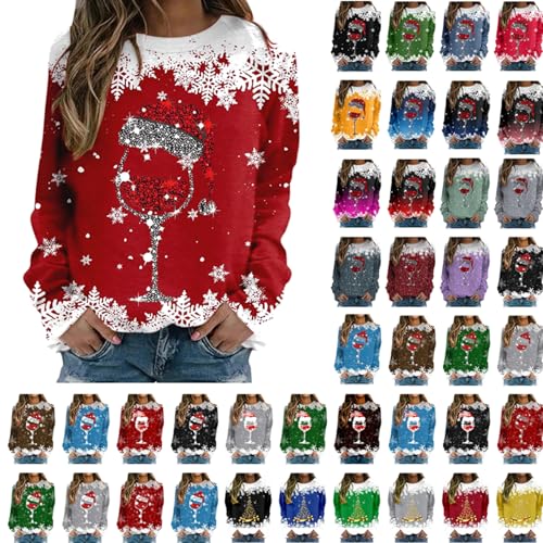 Weihnachtspullover Damen Lustige Weihnachten Sweatshirt Xmas Pullover Ugly Christmas Shirt Hässlich Weihnachtsshirt Langarm Weihnachtsoutfit Baumwolle Langarmshirt Weihnachtspulli Weihnachtskostüm von Komiseup