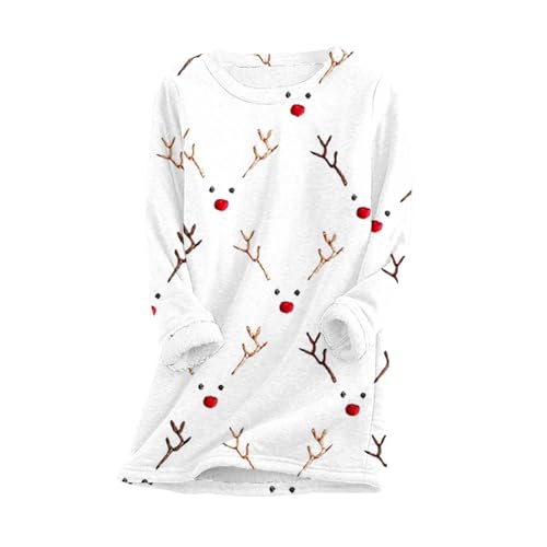 Weihnachtspullover Damen Weihnachtsmuster Pullover Fleece Warm Sweatshirt ohne Kapuze Thermo Plüsch Weihnachtspulli Black Shirts Friday Locker Unterhemd Herbst Winter Baumwolle Langarmshirt Outwear von Komiseup