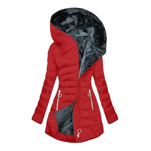 Winterjacke Damen Teddyfell Gefütterte Fleecejacke Winter Jacke Mantel Warme Wintermantel mit Fellkapuze Dicke Teddyfleece Gefüttert Kapuzenjacke Winterparka Übergangsjacke Baumwolljacke Daunenjacke von Komiseup