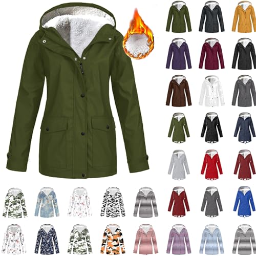 Winterjacke Damen Wasserdicht Atmungsaktiv Regenjacke Leichte Softshelljacke Regenmantel Große Größen Übergangsjacke mit Kapuze Gefüttert Funktionsjacke Winter Lange Fleecejacke Windjacke Wanderjacke von Komiseup