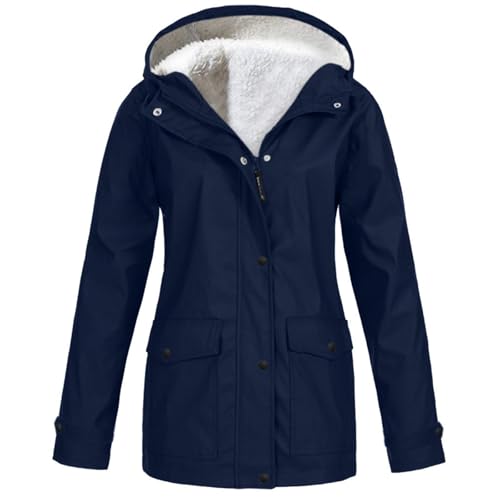Winterjacke Damen Wasserdicht Atmungsaktiv Regenjacke Leichte Softshelljacke Regenmantel Große Größen Übergangsjacke mit Kapuze Gefüttert Funktionsjacke Winter Lange Fleecejacke Windjacke Wanderjacke von Komiseup