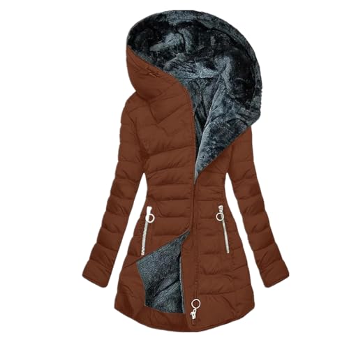 Wintermantel Damen Warm Gefüttert Steppjacke Lange Übergangsjacke Elegant Damenmantel Winter Langarm Parka Jacke mit Kapuze Winterparka Mantel Einfarbig Bequemes Sportjacke Winddicht Outdoorjacke von Komiseup