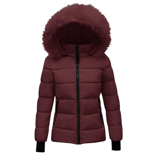 Wintermantel Damen Warm Gefüttert Winterjacke Lange Übergangsjacke Elegant Damenmantel Winter Steppjacke Langarm Parka Jacke mit Kapuze Winterparka Mantel Einfarbig Sportjacke Winddicht Outdoorjacke von Komiseup