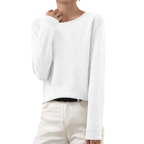 Wollpullover Damen Oversize Strick Pullover Baumwolle Kaschmirwolle Strickpullover Basic Rundhals Strickpulli Übergröße Langarm Winterpulli Herbst Winter Sweaters Kaschmir Rollkragenpullover S-3XL von Komiseup