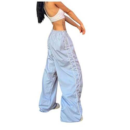 Y2k Hose Vintage Fallschirmhosen Cargohose Baggy Track Pants Damen Y2K Weites Bein Hosen Freizeithose Frauen Elastische Taille Parachute Pants 90er Teenager Mädchen Mode Y2k Streetwear Sport Hose von Komiseup