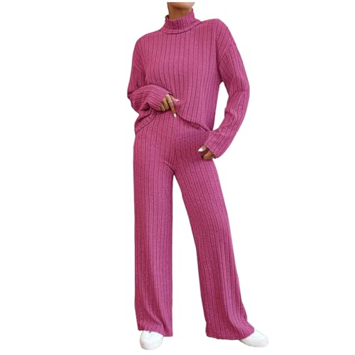 Zweiteiler Damen Lounge Set Black Jogginganzug Friday V-Ausschnitt Einfarbig Loungewear Gerippt Shirt Top Langärm mit Hose 2-Teiliges Hausanzug Loungewear Nachtwäsche Hauskleidung Rollkragenpullover von Komiseup