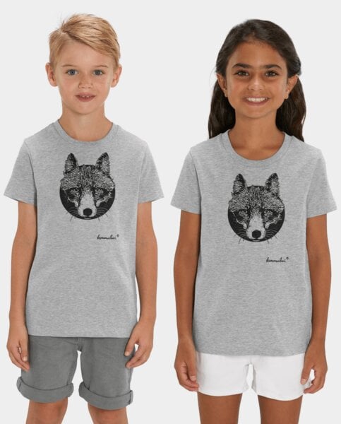 Kommabei Unisex Kinder T-Shirt Fuchs grau von Kommabei