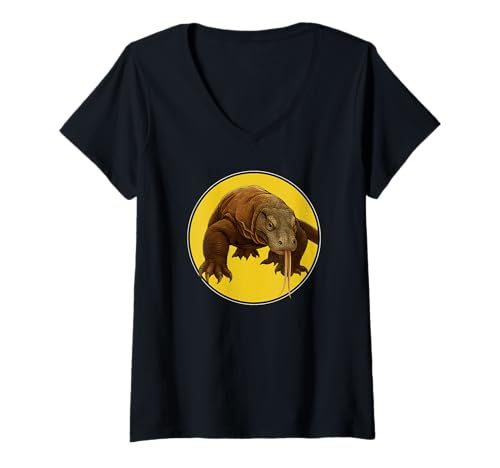 Damen Komodo-Warane Komodo-Waran T-Shirt mit V-Ausschnitt von Komodo-Warane Komodo-Waran Tier Shop