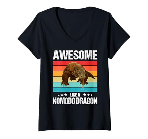 Damen Komodo-Warane Komodo-Waran T-Shirt mit V-Ausschnitt von Komodo-Warane Komodo-Waran Tier Shop