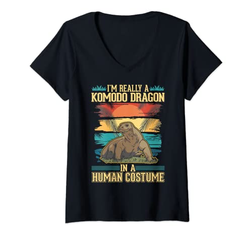 Damen Komodowaran Kostüm Halloween Waran Komododrache T-Shirt mit V-Ausschnitt Damen Komodowaran Kostüm Halloween Waran Komododrache T-Shirt mit V-Ausschnitt von Komodowaran Komododrache Komodo Waran Kleidung