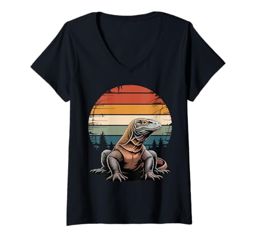 Damen Komodowaran Retro Komodo Dragon Vintage Komododrache Waran T-Shirt mit V-Ausschnitt Damen Komodowaran Retro Komodo Dragon Vintage Komododrache Waran T-Shirt mit V-Ausschnitt von Komodowaran Komododrache Komodo Waran Kleidung