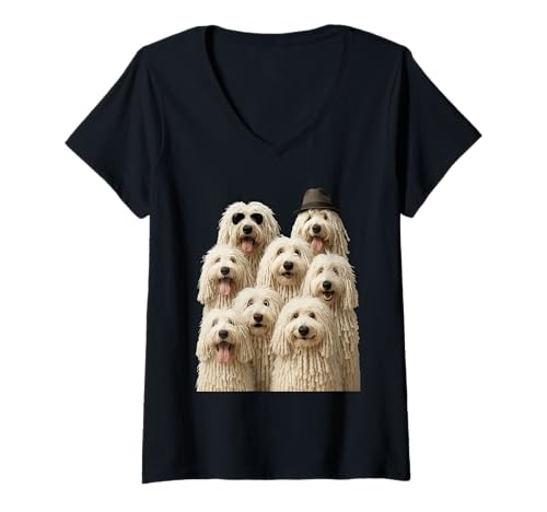 Damen Verrückter Komondor T-Shirt mit V-Ausschnitt Damen Verrückter Komondor T-Shirt mit V-Ausschnitt von Komondor Dog