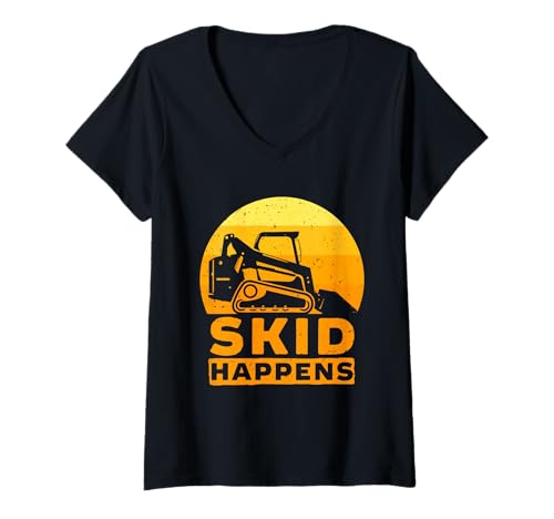 Damen Kompaktlader Skid Steer Operator Skid Happens T-Shirt mit V-Ausschnitt Damen Kompaktlader Skid Steer Operator Skid Happens T-Shirt mit V-Ausschnitt von Kompaktlader Skid Loader Operator