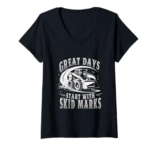 Damen Kompaktlader Skid Steer Operator Skid Marks T-Shirt mit V-Ausschnitt Damen Kompaktlader Skid Steer Operator Skid Marks T-Shirt mit V-Ausschnitt von Kompaktlader Skid Loader Operator