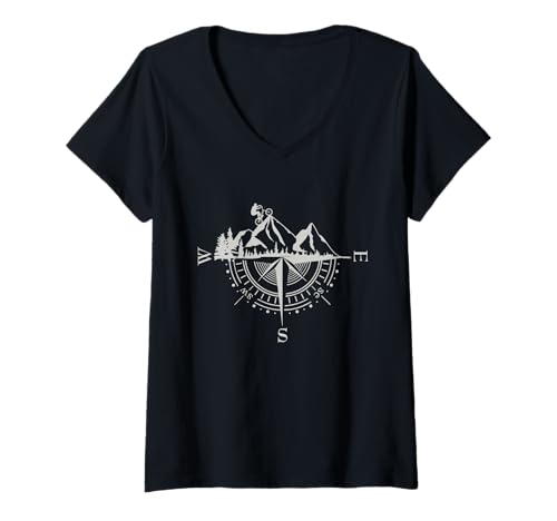 Damen Kompass Berge Fahrrad Mountainbike Berg Fahrrad fahren T-Shirt mit V-Ausschnitt Damen Kompass Berge Fahrrad Mountainbike Berg Fahrrad fahren T-Shirt mit V-Ausschnitt von Kompass Berge Fahrrad Mountainbike Berg