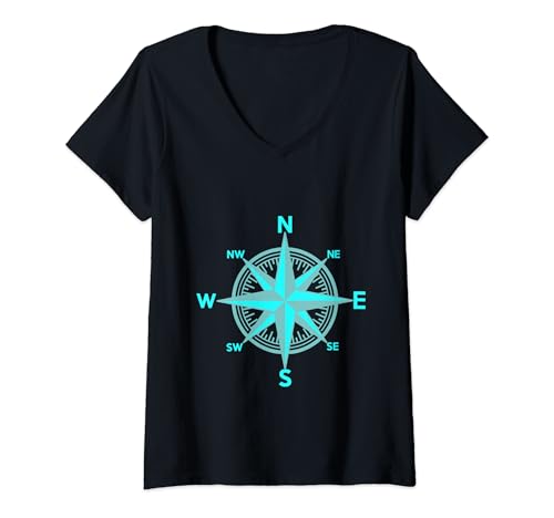 Damen Kompass Richtung maritim Seefahrt Reise Abenteuer Windrose T-Shirt mit V-Ausschnitt Damen Kompass Richtung maritim Seefahrt Reise Abenteuer Windrose T-Shirt mit V-Ausschnitt von Kompass Richtung Windrose