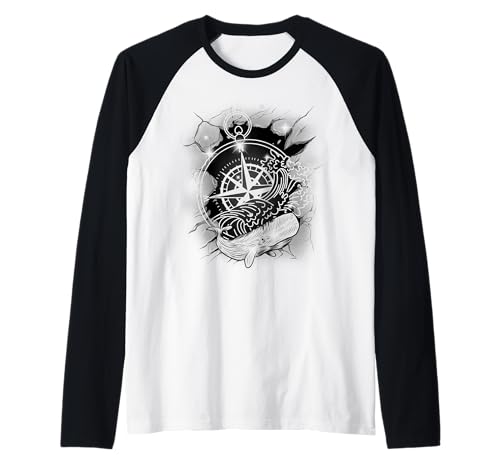 maritim Fisch Fische Wal Walfisch Kompass Kinder Windrose Raglan maritim Fisch Fische Wal Walfisch Kompass Kinder Windrose Raglan von Kompass Richtung Windrose