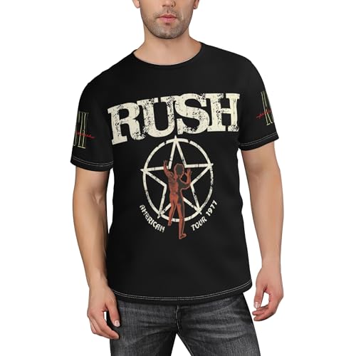 KonGnY Rush Herren-T-Shirt, Rundhalsausschnitt, kurzärmelig, Rockband, 2112-Star-T-Shirt, Merch, 3D-Druck, klassisch, lässig, Sport, für Wandern, Reisen, Geschenk, Rush-14, L von KonGnY