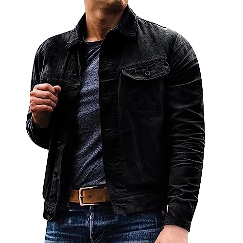 KonJim Herren-Jeansjacke, lässig, Knopfleiste, langärmelig, Jeans, Trucker-Jacken, leicht, Windbreaker, Herbst, Winter, schmale Passform, Denim-Jacke, klassischer Trucker-Jeansmantel, Schwarz , M KonJim Herren-Jeansjacke, lässig, Knopfleiste, langärmelig, Jeans, Trucker-Jacken, leicht, Windbreaker, Herbst, Winter, schmale Passform, Denim-Jacke, klassischer Trucker-Jeansmantel, Schwarz , M von KonJim