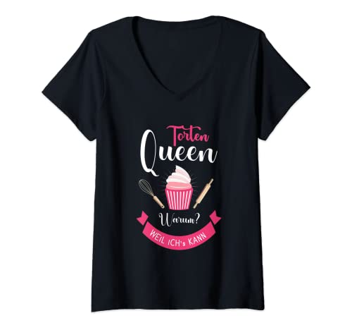 Damen Torten Queen Königin der Torten Beste Konditorin Bäckerin T-Shirt mit V-Ausschnitt Damen Torten Queen Königin der Torten Beste Konditorin Bäckerin T-Shirt mit V-Ausschnitt von Konditorin Bäckerin Geschenke Muffin Törtchen Shop