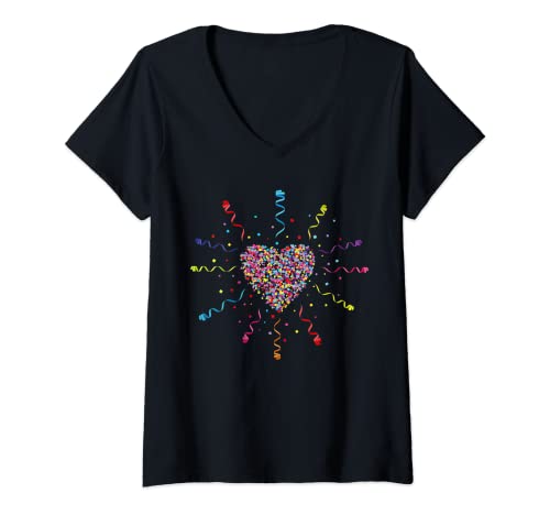 Damen Konfetti im Herzen Fasching Karneval Konfetti Kostüm T-Shirt mit V-Ausschnitt von Konfetti Karneval Fasching Geschenk