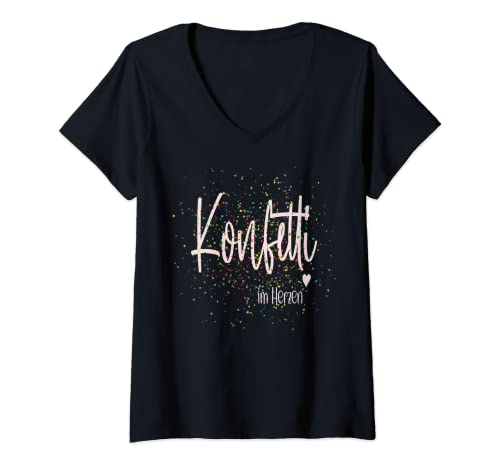 Damen Konfetti im Herzen Karneval Party T-Shirt mit V-Ausschnitt Damen Konfetti im Herzen Karneval Party T-Shirt mit V-Ausschnitt von Konfetti im Herzen Karneval Party Fasching Outfit