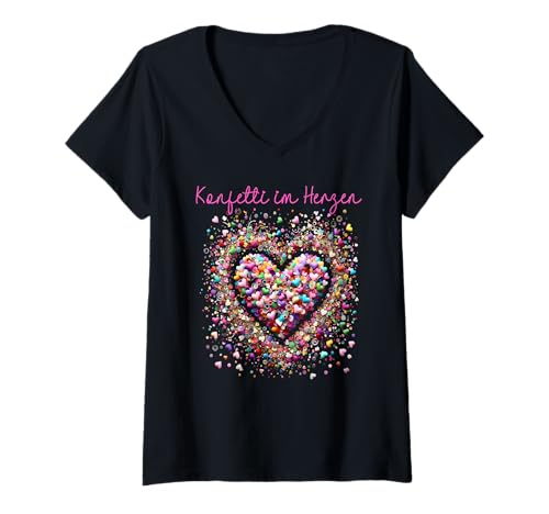 Damen Konfetti im Herzen T-Shirt mit V-Ausschnitt Damen Konfetti im Herzen T-Shirt mit V-Ausschnitt von Konfetti im Herzen Karneval Party Fasching Outfit