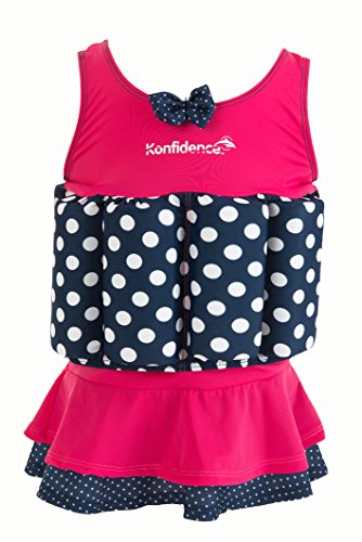 Konfidence Badeanzug Float Suit mit integriertem Auftrieb Pink Polka Skirt für optimale Armfreiheit 4-5 Jahre von Konfidence