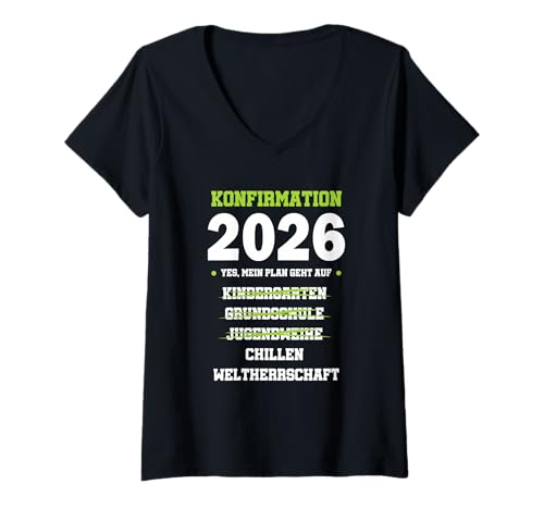 Damen Konfirmation 2026 Geschenk Lustiges Shirt Checkliste Plan T-Shirt mit V-Ausschnitt von Konfirmation Christentum Familie Geschenk