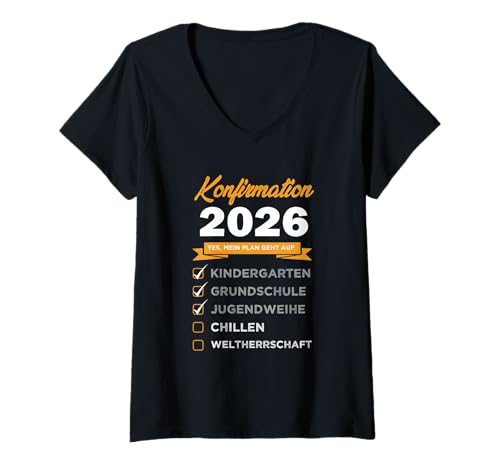 Damen Konfirmation 2026 Geschenk Lustiges Shirt Checkliste Plan T-Shirt mit V-Ausschnitt Damen Konfirmation 2026 Geschenk Lustiges Shirt Checkliste Plan T-Shirt mit V-Ausschnitt von Konfirmation Geschenk Idee