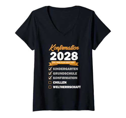 Damen Konfirmation 2028 Geschenk Lustiges Shirt Checkliste Plan T-Shirt mit V-Ausschnitt Damen Konfirmation 2028 Geschenk Lustiges Shirt Checkliste Plan T-Shirt mit V-Ausschnitt von Konfirmation Geschenk Idee