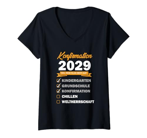 Damen Konfirmation 2029 Geschenk Lustiges Shirt Checkliste Plan T-Shirt mit V-Ausschnitt Damen Konfirmation 2029 Geschenk Lustiges Shirt Checkliste Plan T-Shirt mit V-Ausschnitt von Konfirmation Geschenk Idee