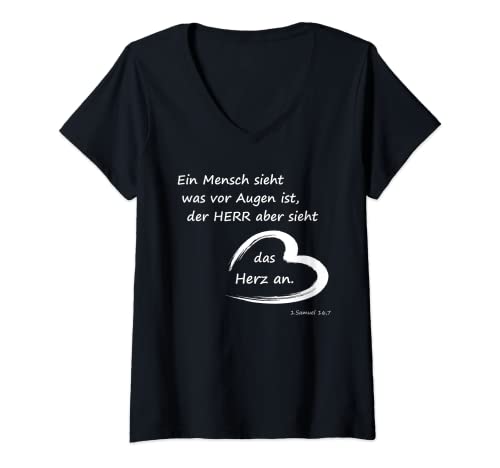 Damen Christliches ein Mensch sieht was vor Augen ist Bibelvers T-Shirt mit V-Ausschnitt von Konfirmation Geschenke Junge Mädchen Samuel 16 7