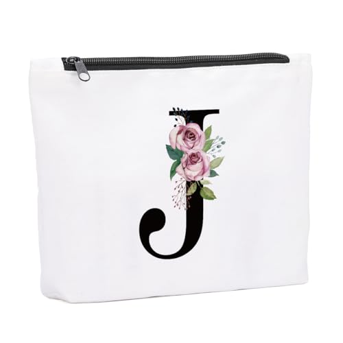 KongMoTree Make-up-Tasche mit Initiale A-Z, personalisierbar, Blumenmuster, für Braut, Brautjungfer, Geburtstagsgeschenk, Geschenk für Frauen, Mutter, Oma, Lehrer, Reise-Make-up-Tasche, Geschenke für von KongMoTree