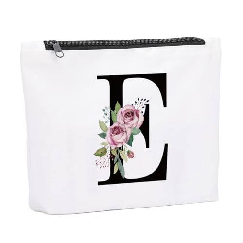 KongMoTree Make-up-Tasche mit Initiale A-Z, personalisierbar, Blumenmuster, für Braut, Brautjungfer, Geburtstagsgeschenk, Geschenk für Frauen, Mutter, Oma, Lehrer, Reise-Make-up-Tasche, Geschenke für von KongMoTree