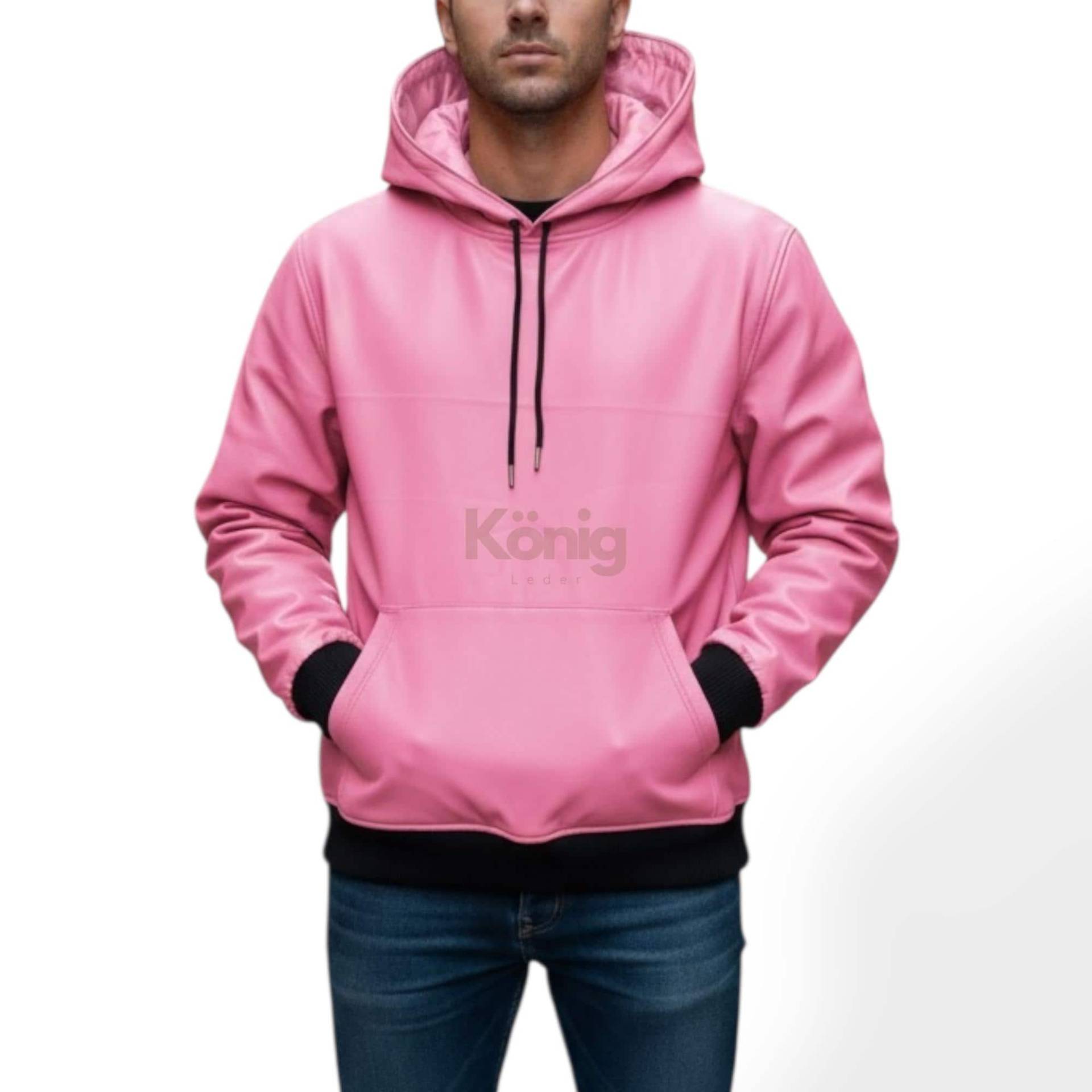 Herren Pink Lambskin Leather Hoodie Handgefertigte Pullover-Jacke von KonigLeder