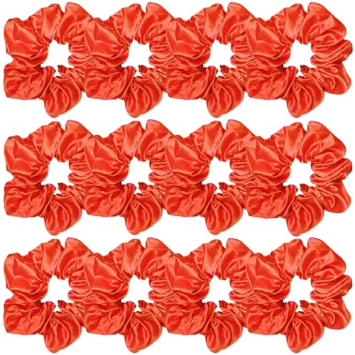 12 Stück Satin Silk Hair Scrunchies Soft Hair Ties Fashion Hair Bands Hair Bow Ropes Elastic Bracelet Ponytail Holders Hair Accessories for Women and Girls (11,4 cm, Orange) von Sufermoe