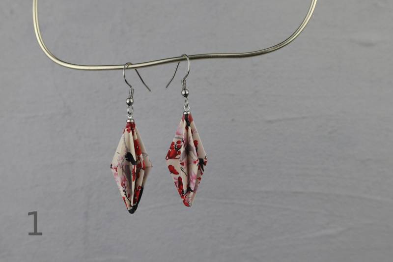 Origami-Ohrringe Ornament Silber, Verschiedene Florale Muster, Edelstahl von Konkami