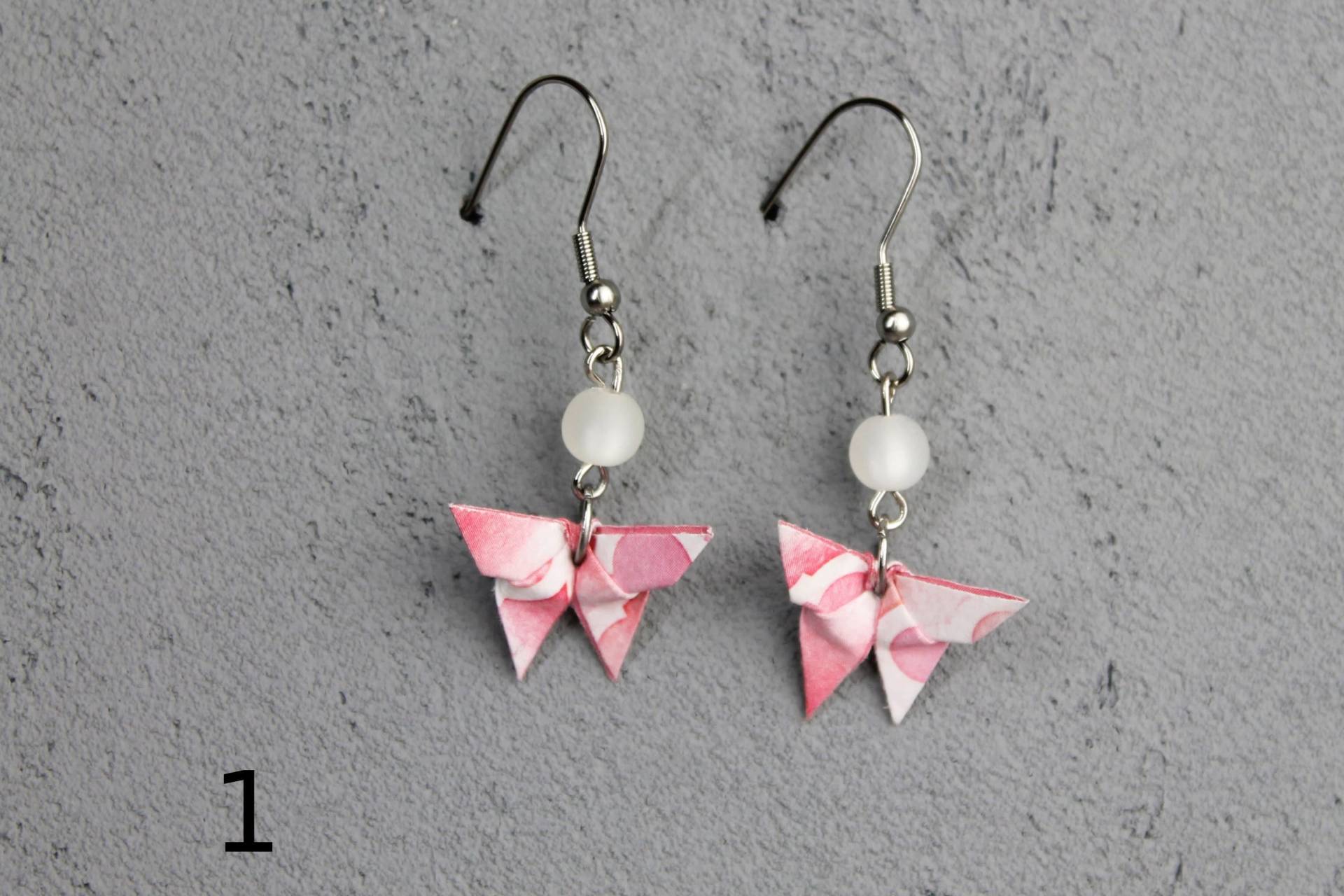 Origami-Ohrringe Schmetterling, Silber, Verschiedene Farben Und Muster, Edelstahl Origami-Ohrringe Schmetterling, Silber, Verschiedene Farben Und Muster, Edelstahl von Konkami